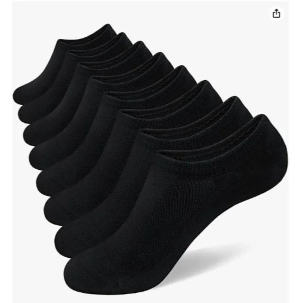 8 Pairs Men’s Socks No Show Socks 9-11 Invisible Low Cut Cotton Black Non Slip